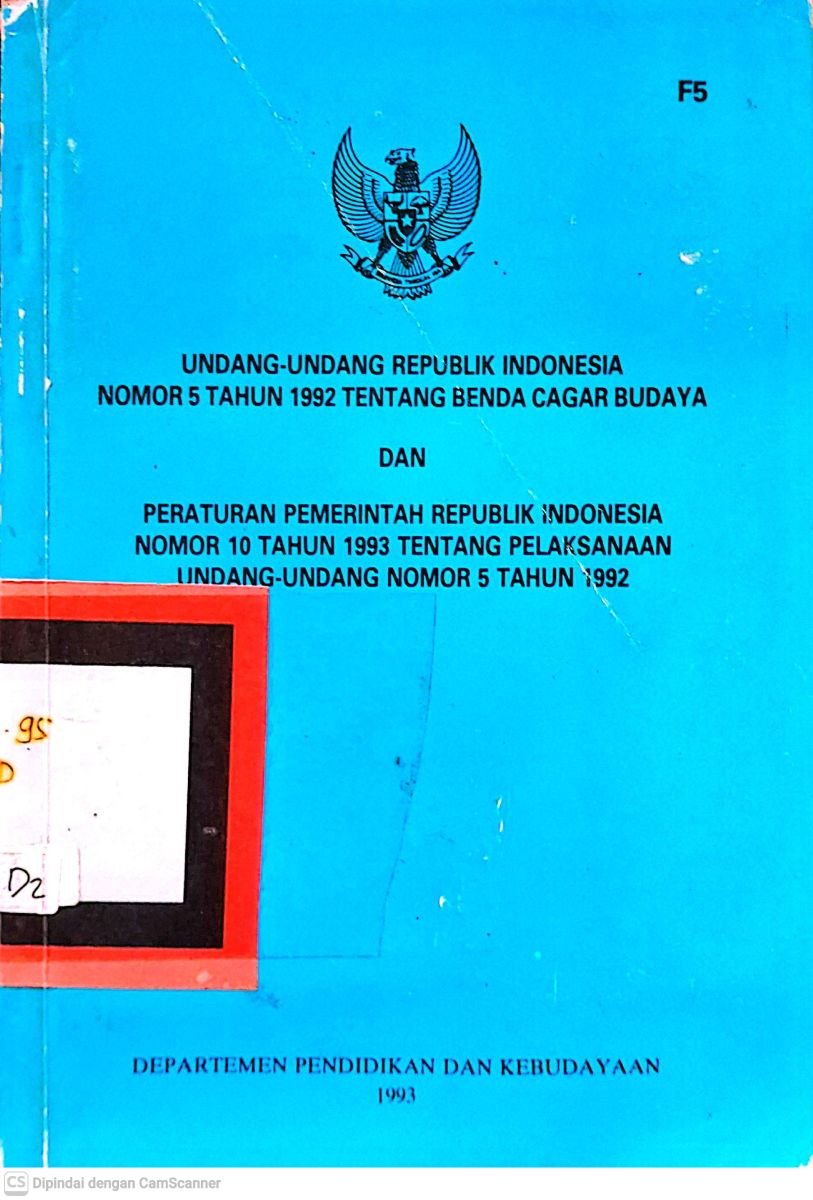 undang undang republik Indonesia nomor 5tahun 1992 tentang benda cagar