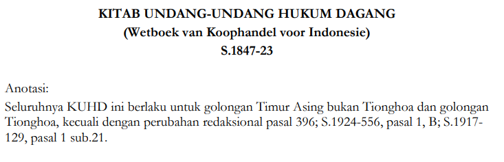 KITAB UNDANG-UNDANG HUKUM DAGANG (Wetboek van Koophandel voor Indonesie) S.1847-23
